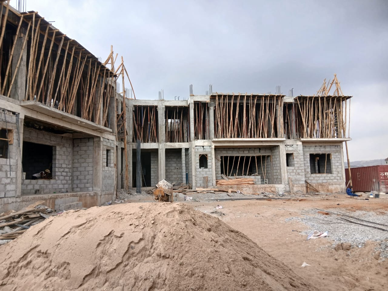 Reinforced concrete and blockwork construction in progress at Andrews Apartments